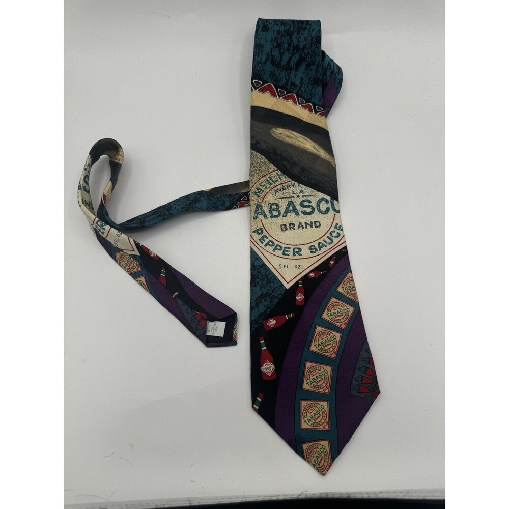 Tabasco Neck Tie 100% Silk Pepper Sauce Necktie Made in USA 58in Vintage